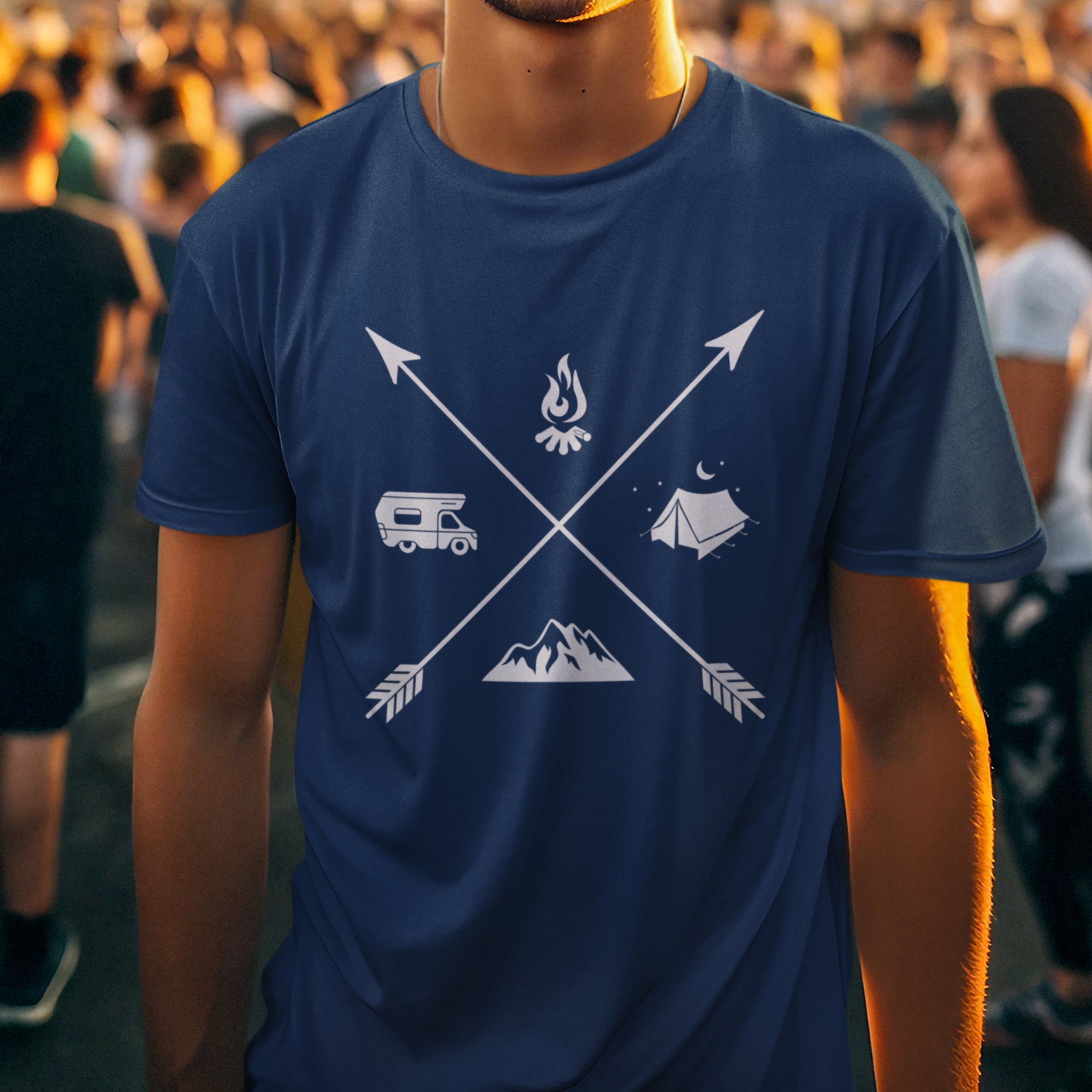 camiseta marinho setas camping frente